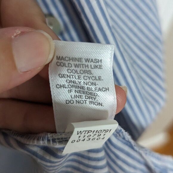 J Jill | Striped & Embroidered Cotton Blouse - Medium - Picture 5 of 8